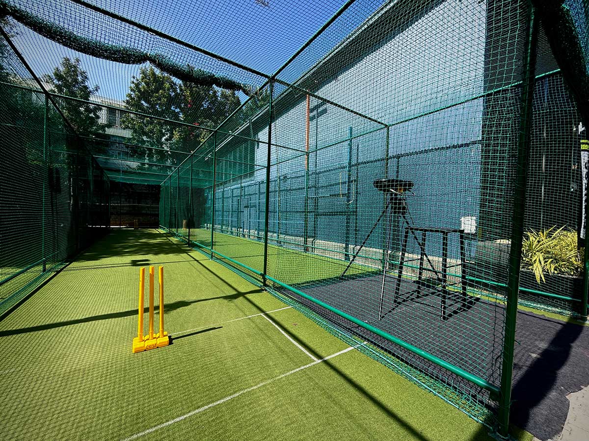 Sports net installed around a cricket practice ground
